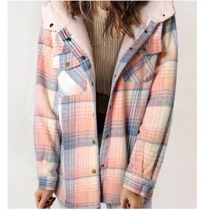 Cozy Pink Plaid Print Teddy Lined Button Jacket Shacket XS S M L XL